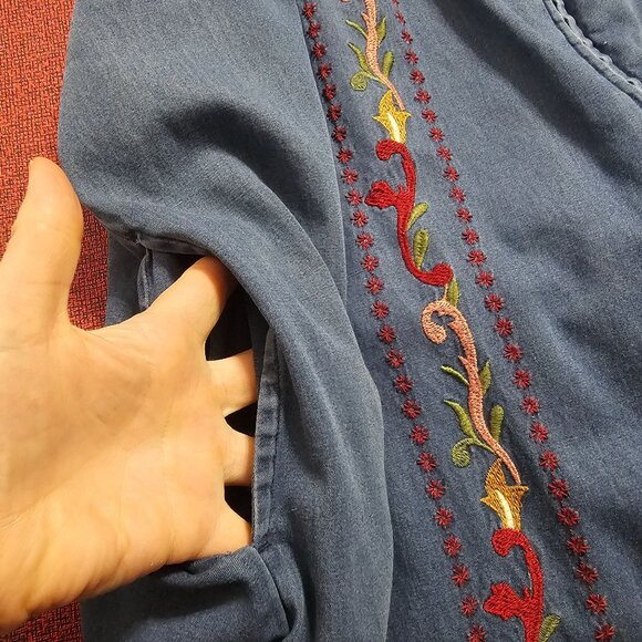 Go Softly Embroidered Patio Dress 1X Floral Zip Kaftan Cottagecore Prairie - Picture 5 of 10